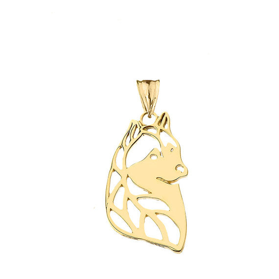 Gold Alaskan Husky Cutout Silhouette Pendant Necklace (Available in Yellow/Rose/White)