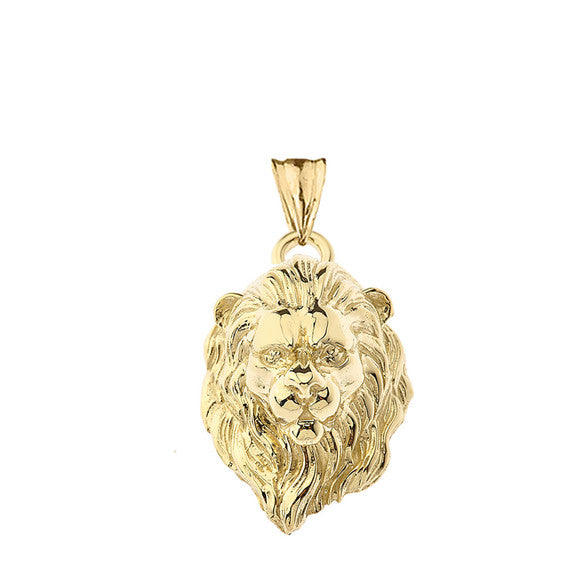 Solid Gold Lion Head Pendant Necklace In (Yellow/Rose/White)