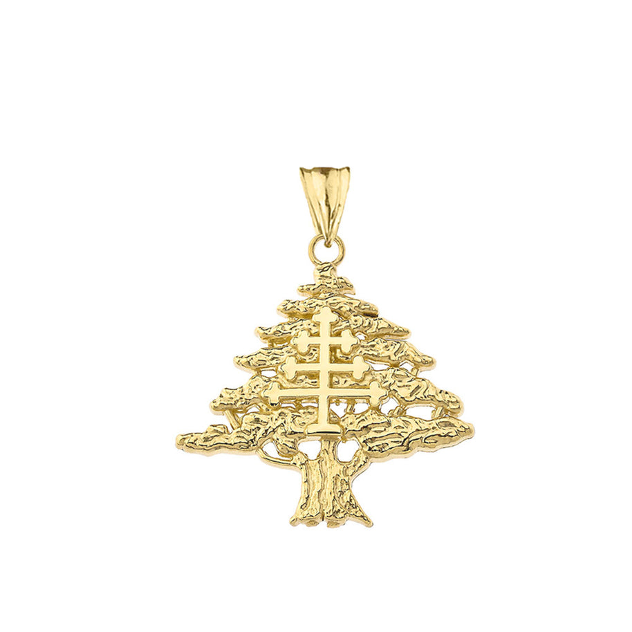 Gold Lebanese Cedar Tree With Maronite Cross Pendant Necklace (Available in Yellow/Rose/White)