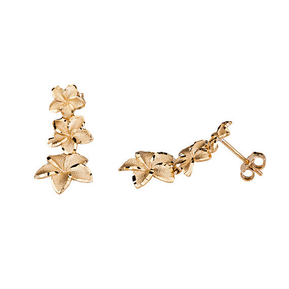 Gold Hawaiian Plumeria Flower Stud Earrings (Available in Yellow Gold, Rose Gold, White Gold)