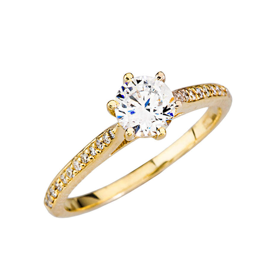 Gold Elegant Diamond with White Topaz Gemstone Engagement Proposal Ring (Available in Yellow/Rose/White Gold)
