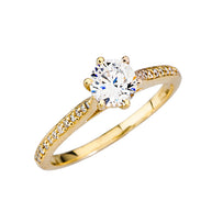 Gold Elegant Diamond with White Topaz Gemstone Engagement Proposal Ring (Available in Yellow/Rose/White Gold)