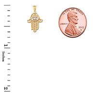 Chic Hamsa Evil Eye Pendant Necklace in Gold (Yellow/Rose/White Gold)