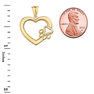 Gold Heart Pet Dog Paw Print Pendant Necklace (Available in Yellow/Rose/White Gold)