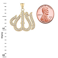 Cubic Zirconia Allah Pendant Necklace in Gold Yellow/Rose/White