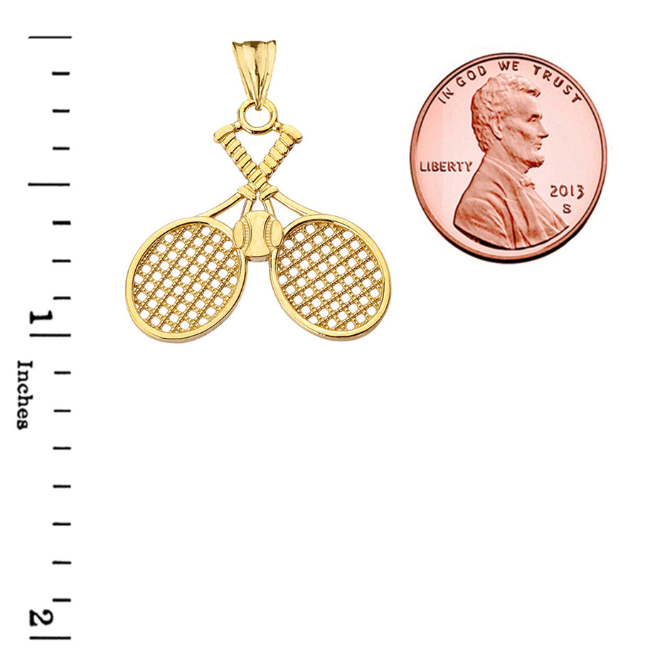 Gold Detailed Tennis Rackets Pendant Necklace(Available in Yellow/Rose/White)