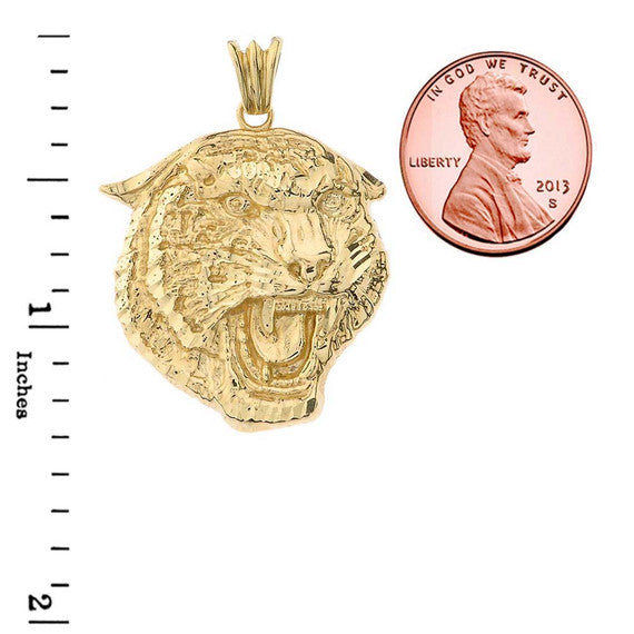 Solid Gold Bold Jaguar Statement Pendant Necklace (Available in Yellow/Rose/White Gold)