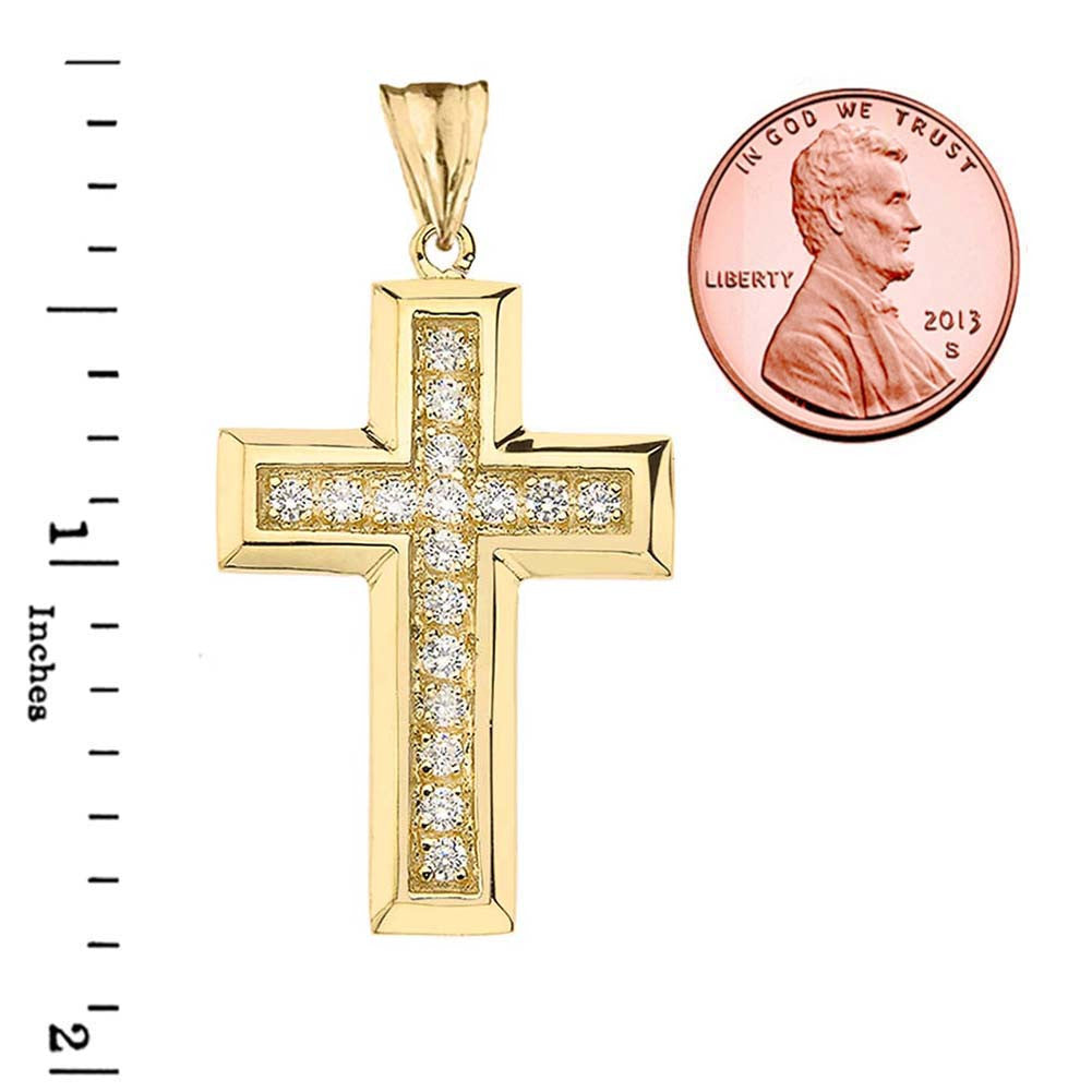 Solid Gold Designer Bold Diamond Cross (Available in Yellow/Rose/White Gold)