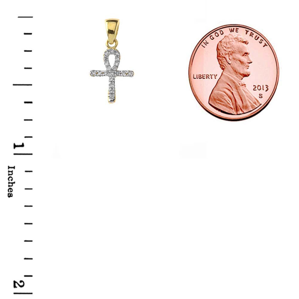 Solid Gold Mini Diamond Ankh Cross Pendant Necklace(Available in Yellow/Rose/White Gold)