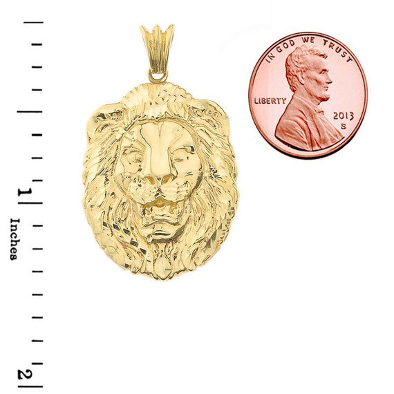 Gold Bold Lion Statement Pendant Necklace (Medium)(Available In Yellow/Rose/White Gold)