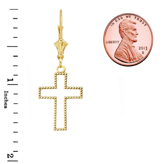 Two Sided Beaded Open Cross Earrings(Available in Yellow/Rose/White Gold)