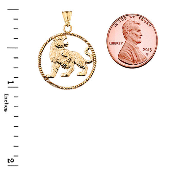 Solid Gold Lion Rope Pendant Necklace (Available In Yellow/Rose/White Gold)