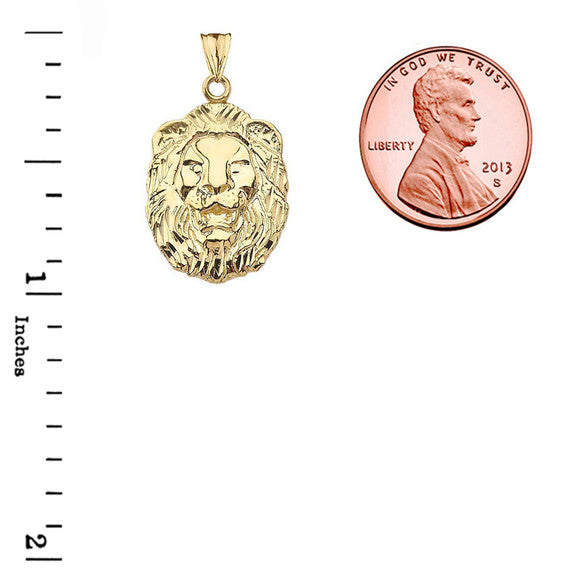 Gold Diamond Cut Lion Pendant Necklace (Available in Yellow/Rose/White Gold)