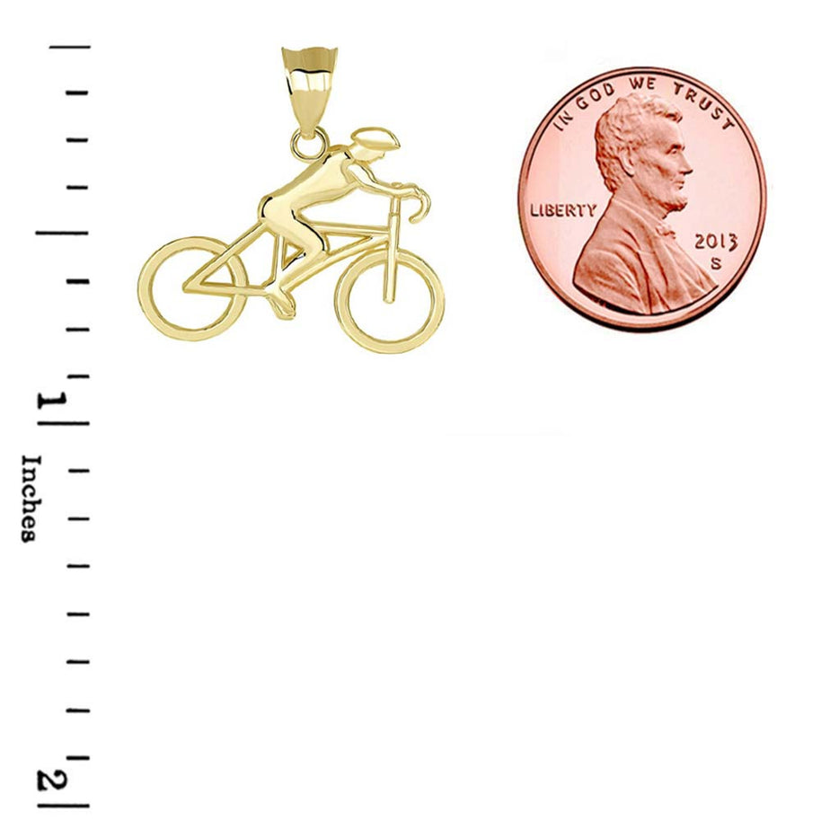 Gold Cyclist Sports Pendant Necklace (Available in Yellow/Rose/White Gold)