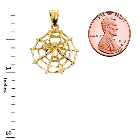 Gold Spider Web Charm Pendant Necklace (Available in Yellow/Rose/White Gold)