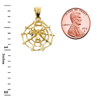 Gold Spider Web Charm Pendant Necklace (Available in Yellow/Rose/White Gold)