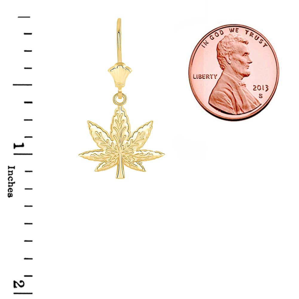 Marijuana Weed Leverback Earrings(Available in Yellow/Rose/White Gold)