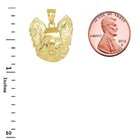 Solid Gold Pomeranian Dog Head Pendant Necklace (Available in Yellow/Rose/White Gold)