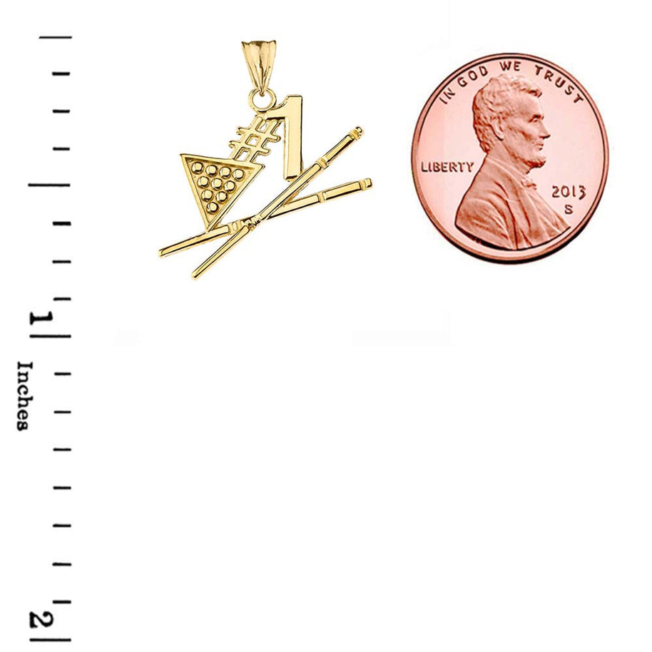Solid Gold #1 Billiards Player Pendant Necklace (Available in Yellow/Rose/White Gold)
