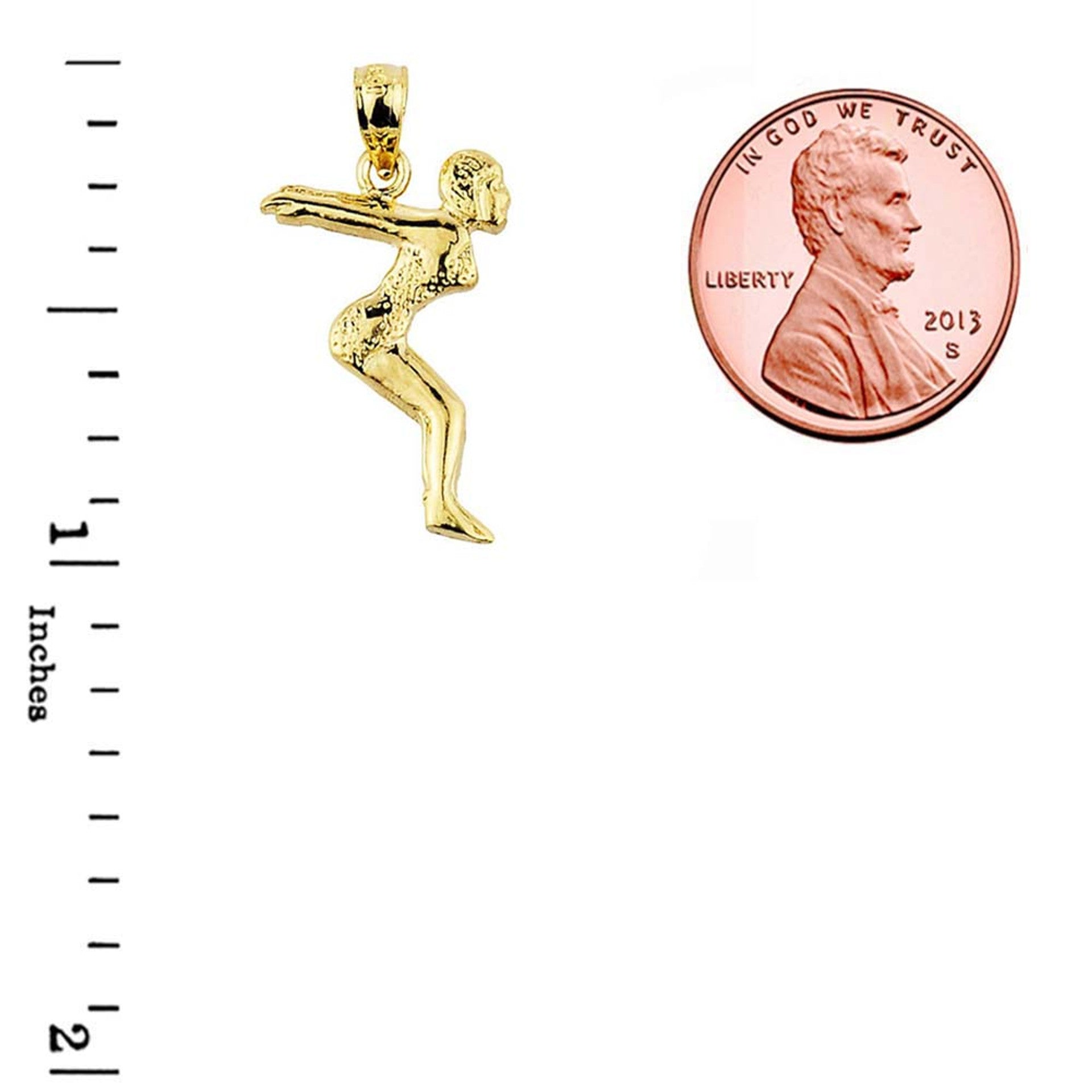 Solid Gold Lady Swimmer/Diver Charm Pendant (Available in Yellow/Rose/White Gold)