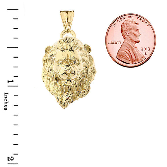 Solid Gold Lion Head Pendant Necklace In (Yellow/Rose/White)