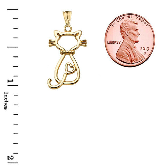 Gold Openwork Backwards Cat Pendant Necklace (Available in Yellow/Rose/White Gold)