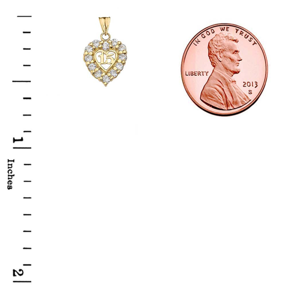 Gold Cubic Zirconia Heart 15 Años Quinceañera Pendant Necklace(Available in Yellow/Rose/White)