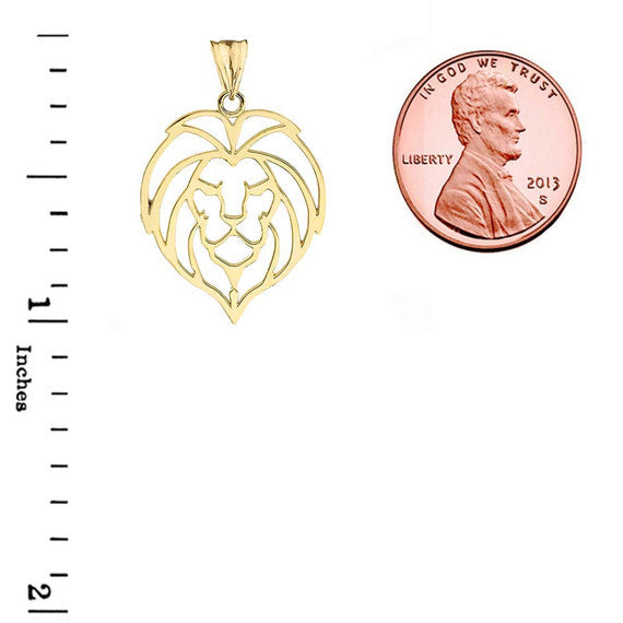 Solid Gold Lion Head Cut Out Pendant Necklace (Available in Yellow/Rose/White Gold)