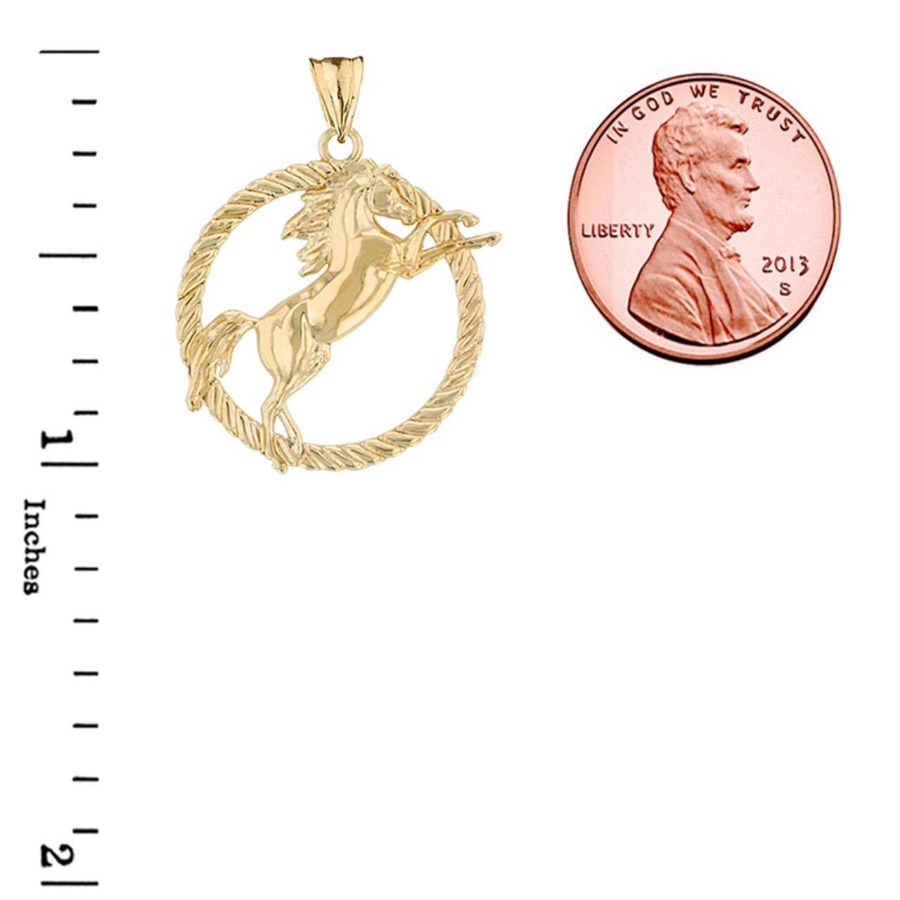 Gold Stallion Horse Rope Pendant Necklace (Available In Yellow/Rose/White/Two Tone Gold)