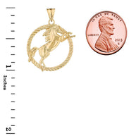 Gold Stallion Horse Rope Pendant Necklace (Available In Yellow/Rose/White/Two Tone Gold)