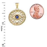 Solid Gold Round Filigree Evil Eye Pendant Necklace(Available In Yellow/Rose/White Gold)