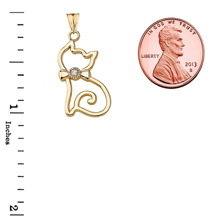 Gold Openwork Diamond Cat Pendant Necklace (Available in Yellow/White/Rose Gold)