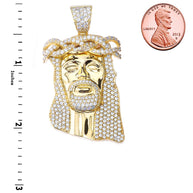 Yellow Gold Diamond Studded Jesus Christ Face Crown of Thorns Pendant Necklace (2.29