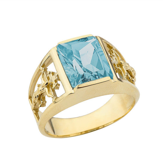 Orthodox Cross Mens Ring With Personalized (LC) Birthstone In 10K Yellow Gold