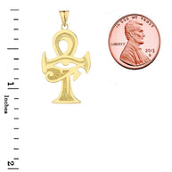 Gold Egyptian Ankh Cross Eye of Horus Pendant Necklace (Available in Yellow/Rose/White Gold)