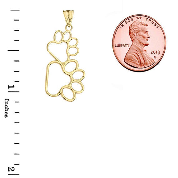Solid Gold Dog Paw Outline Pendant Necklace (Available in Yellow/Rose/White Gold)