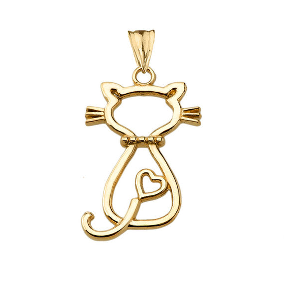 Gold Openwork Backwards Cat Pendant Necklace (Available in Yellow/Rose/White Gold)