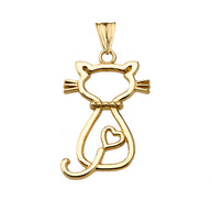 Gold Openwork Backwards Cat Pendant Necklace (Available in Yellow/Rose/White Gold)