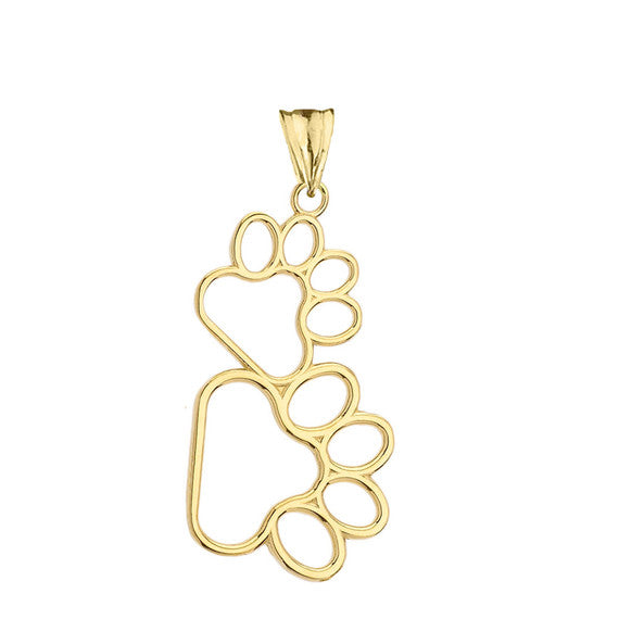 Solid Gold Dog Paw Outline Pendant Necklace (Available in Yellow/Rose/White Gold)