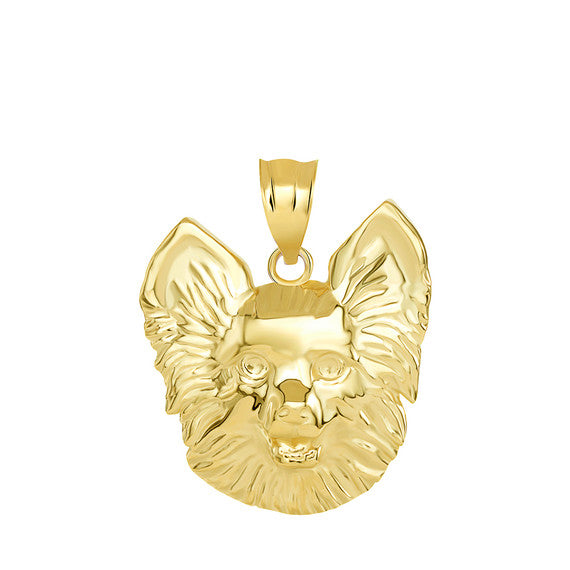 Solid Gold Pomeranian Dog Head Pendant Necklace (Available in Yellow/Rose/White Gold)