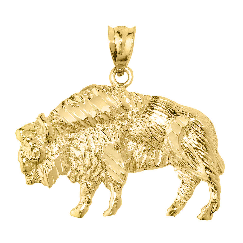 Gold Diamond Cut Bison Pendant Necklace(Available in Yellow/Rose/White Gold)