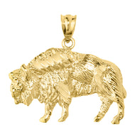 Gold Diamond Cut Bison Pendant Necklace(Available in Yellow/Rose/White Gold)