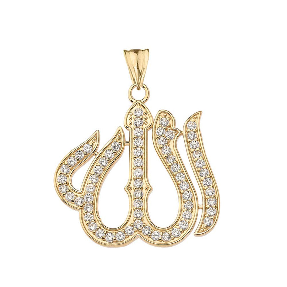 Cubic Zirconia Allah Pendant Necklace in Gold Yellow/Rose/White