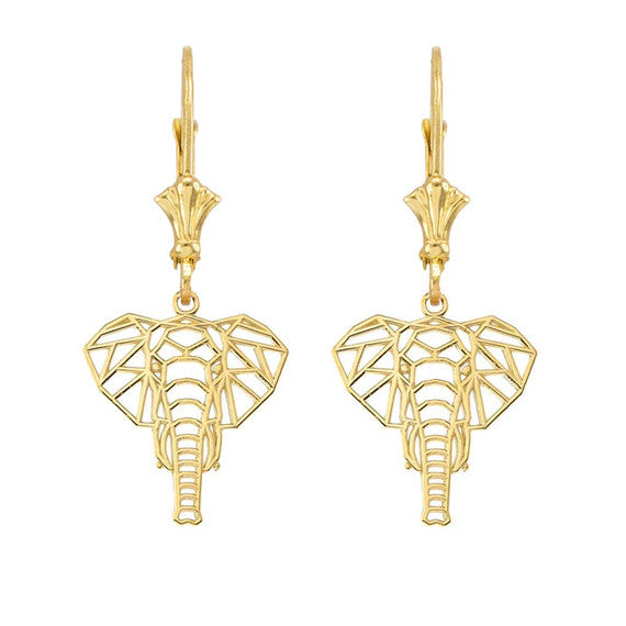 Gold Origami Elephant Leverback Earrings (Available in Yellow/Rose/White Gold)