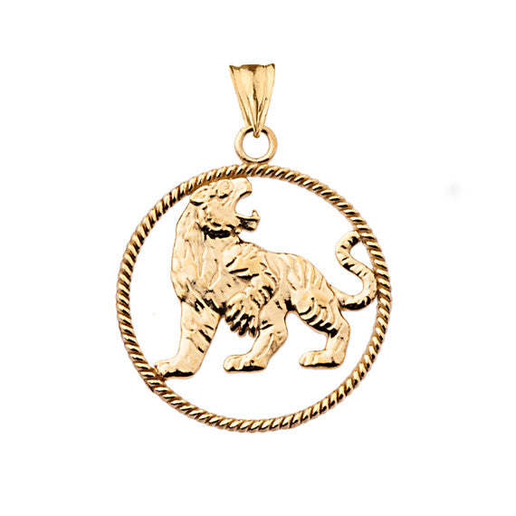 Solid Gold Lion Rope Pendant Necklace (Available In Yellow/Rose/White Gold)