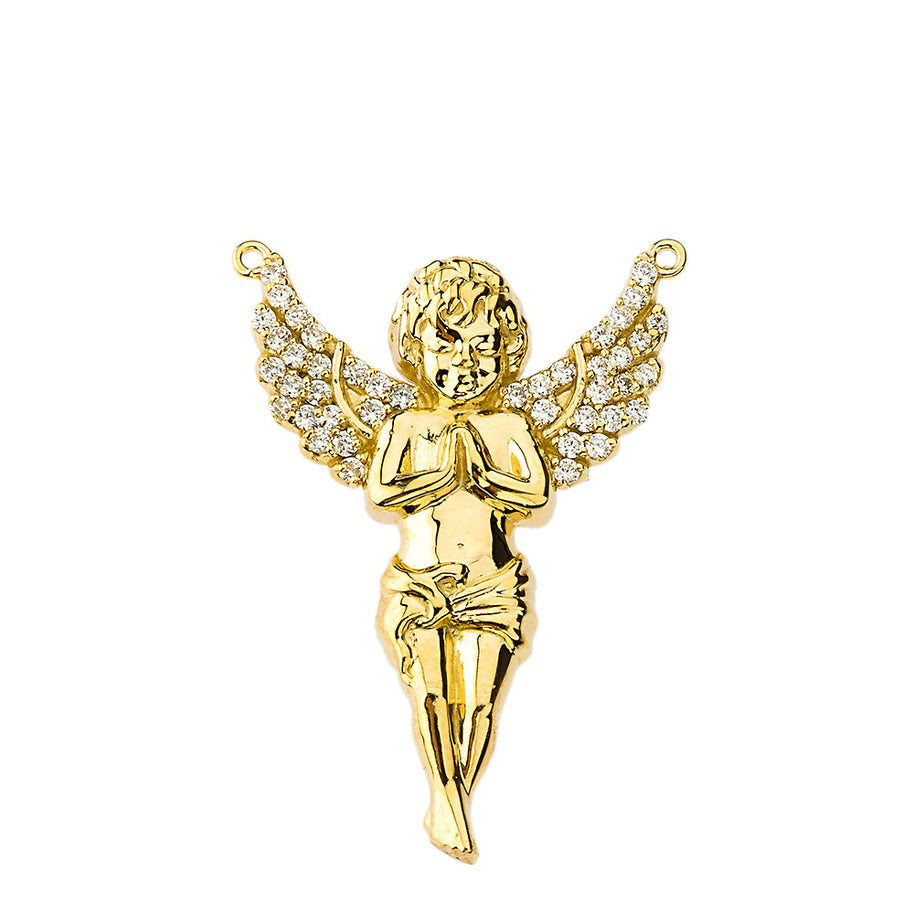 14K Yellow Gold Praying Cherub Angel Necklace