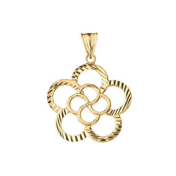 Gold Diamond Cut Flower Pendant Necklace (Available in Yellow/Rose/White Gold)