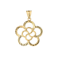 Gold Diamond Cut Flower Pendant Necklace (Available in Yellow/Rose/White Gold)