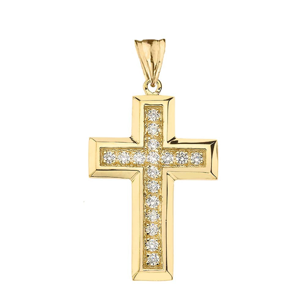 Solid Gold Designer Bold Diamond Cross (Available in Yellow/Rose/White Gold)