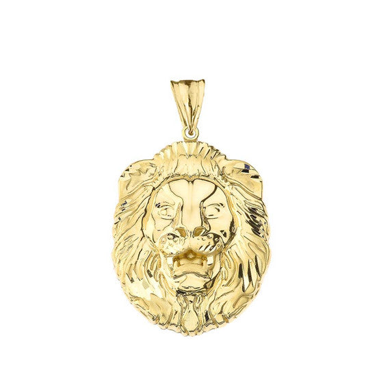 Gold Bold Lion Statement Pendant Necklace (Large) (Available in Yellow/Rose/White Gold)
